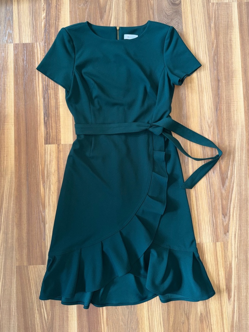 Calvin Klein Womens Ruffle Hem Belted Dress